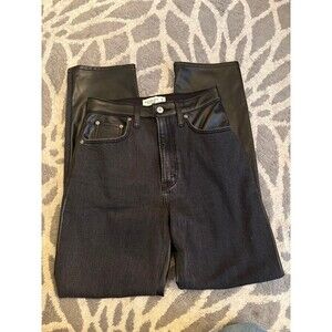 Abercrombie The Ankle Straight Ultra High Rise Black Denim Leather Jeans